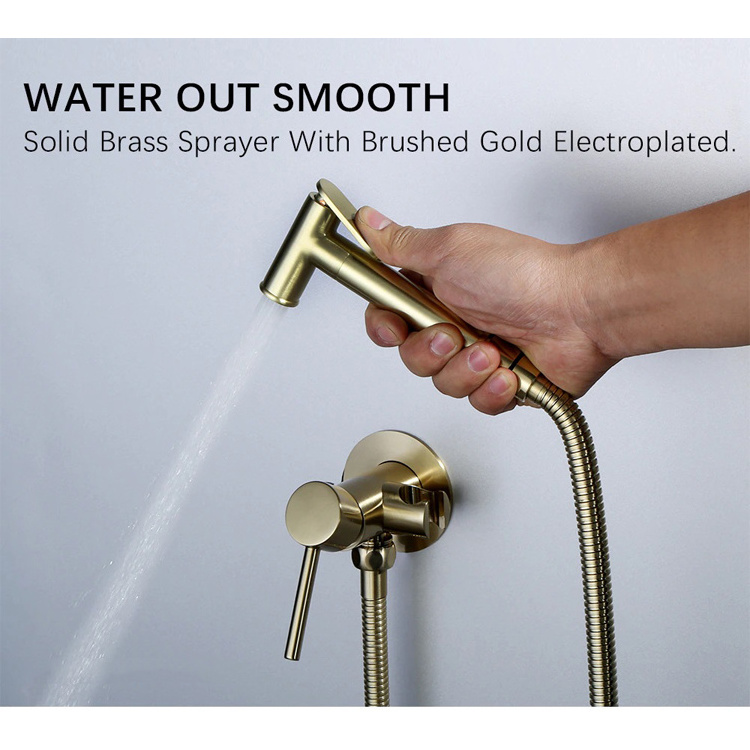 Brushed gold Brass Hand-held Wall-mounted Hybrid Hot And Cold Water With Stand Bathroom kitchen Toilet Faucet Bidet Sprayer