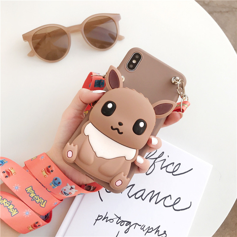 Popular cute 3D cartoon dolls Lanyard phone case with wallet and earphone case bag for iphone 15 14 13 12 plus/pro max