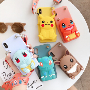 Popular cute 3D cartoon dolls Lanyard phone case with wallet and earphone case bag for iphone 15 14 13 12 plus/pro max