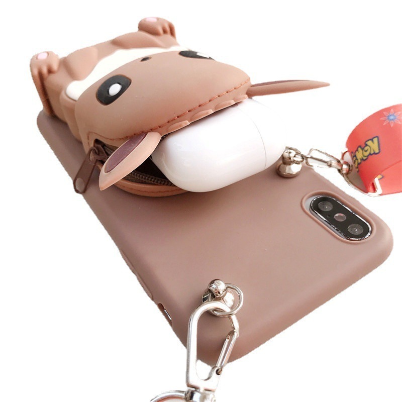 Popular cute 3D cartoon dolls Lanyard phone case with wallet and earphone case bag for iphone 15 14 13 12 plus/pro max