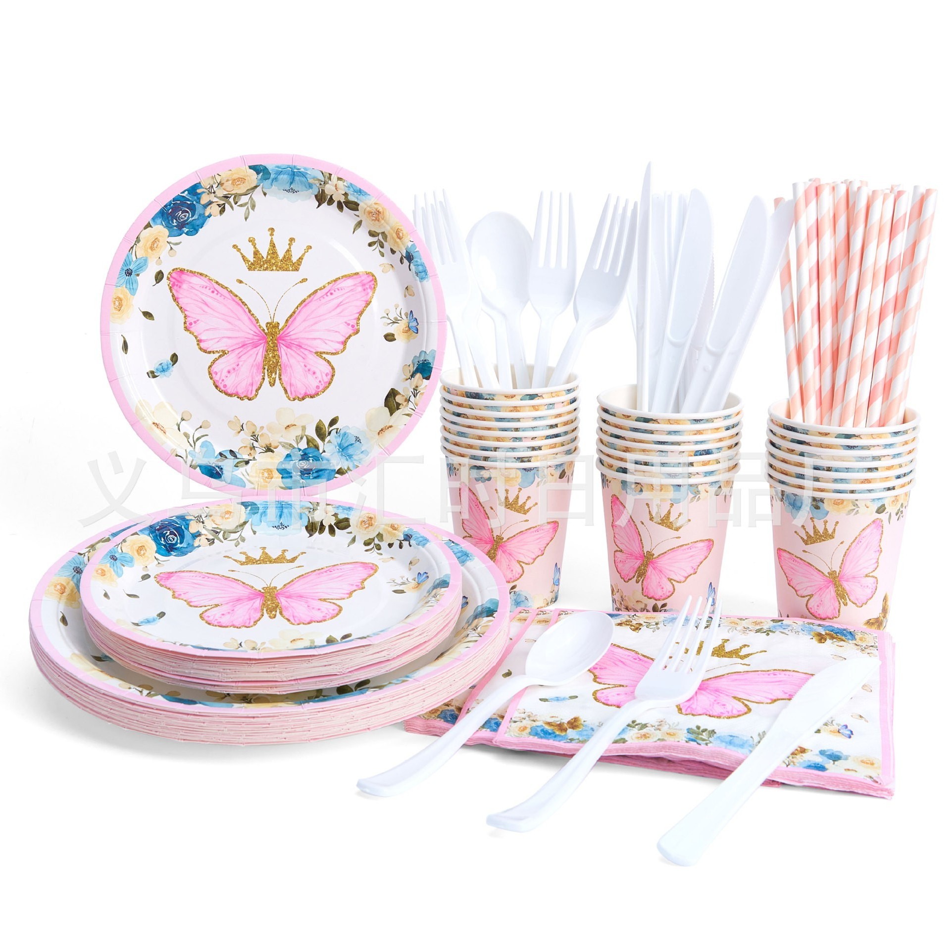 Butterfly Theme Party Supplies Decoration Tableware Set Paper Plate Cup Napkins Knife Fork Spoon Butterfly Paper Plates