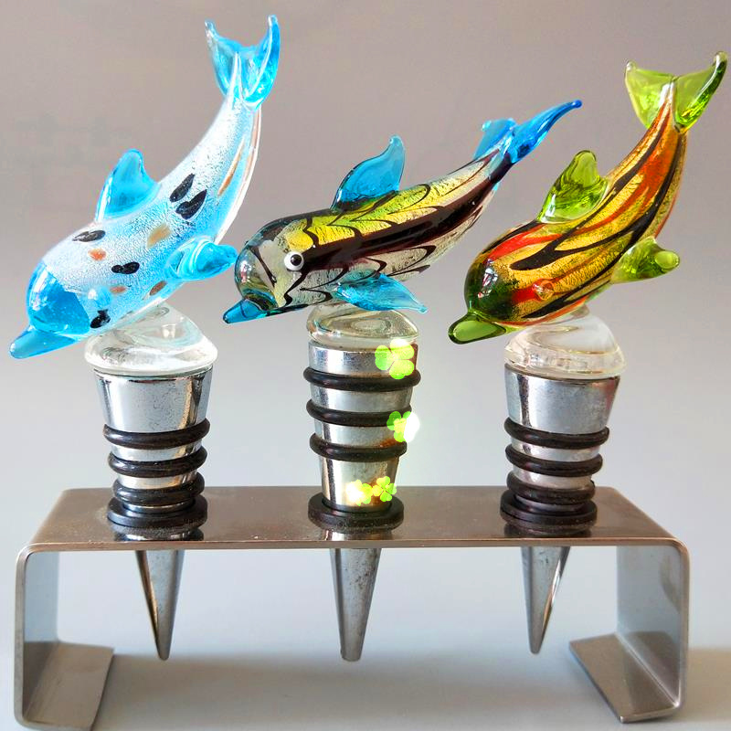 decorative glass dolphin wine stopper