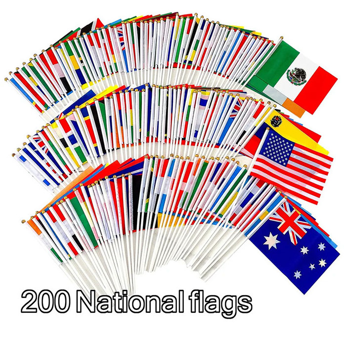 Delivery Polyester Printing Low Moq Parade 2023 All Countries Fan Cheering Football Countries Hand Held Flag With Pole