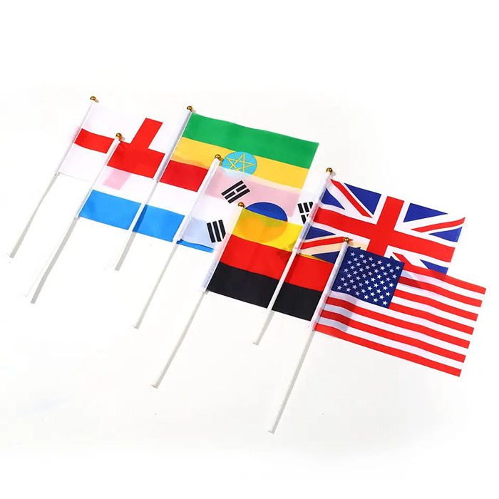 Delivery Polyester Printing Low Moq Parade 2023 All Countries Fan Cheering Football Countries Hand Held Flag With Pole