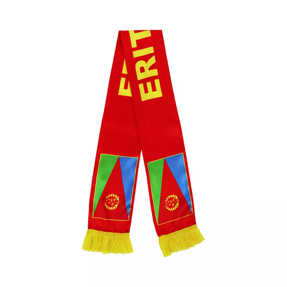 Digital printing Custom National Football Fans Supplier Wholesale Country White Tassel Tigray Flag Scarf