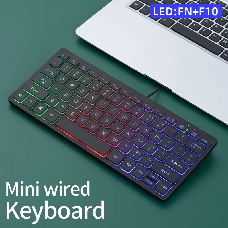 Crater Architecture Mini keyboard Wired, ultra thin dazzling color backlit keyboard, character translucent keycap bass click RGB