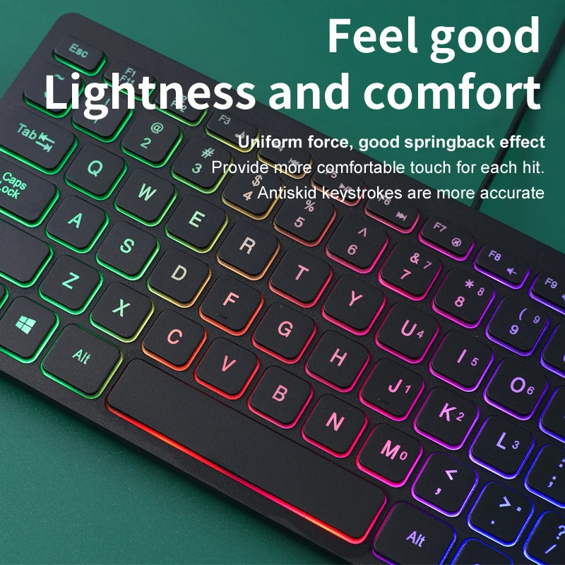 Crater Architecture Mini keyboard Wired, ultra thin dazzling color backlit keyboard, character translucent keycap bass click RGB