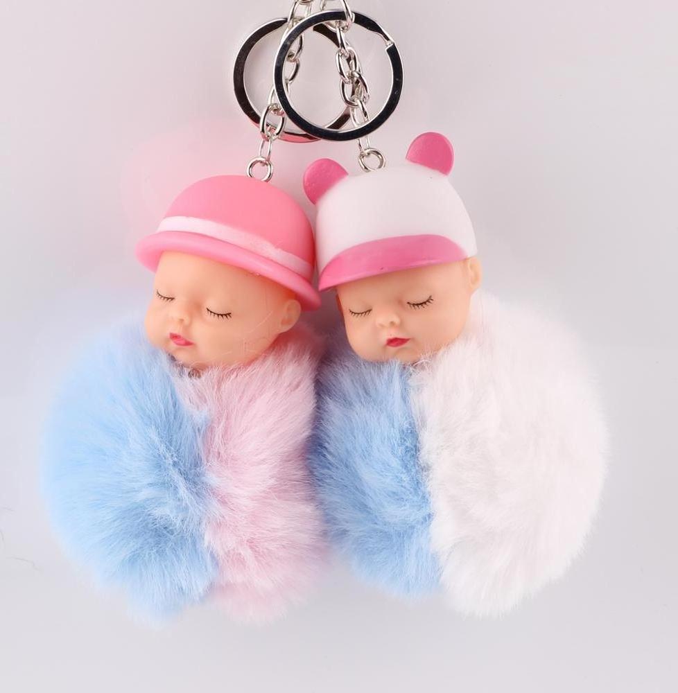 designer ladies women Pom pom key chains fur ball keyring cut doll helmet baby with animal hats monkey keychain