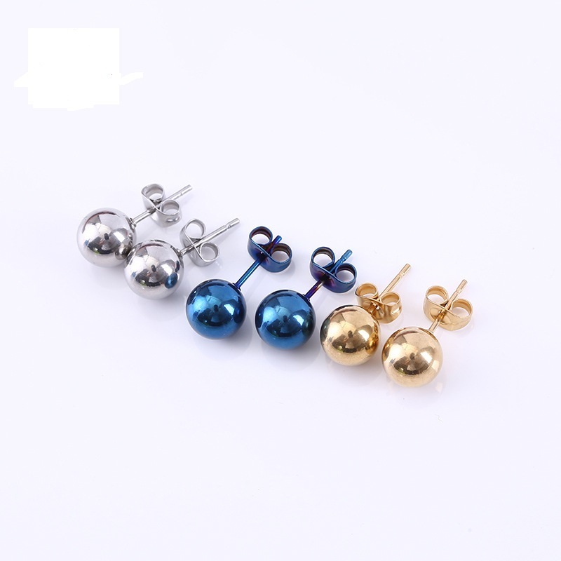 Custom New Jewelry Gold Plated Stainless Steel Ear Stud Round Titanium Peas Ball Bead Luxury Earrings piercing For Women