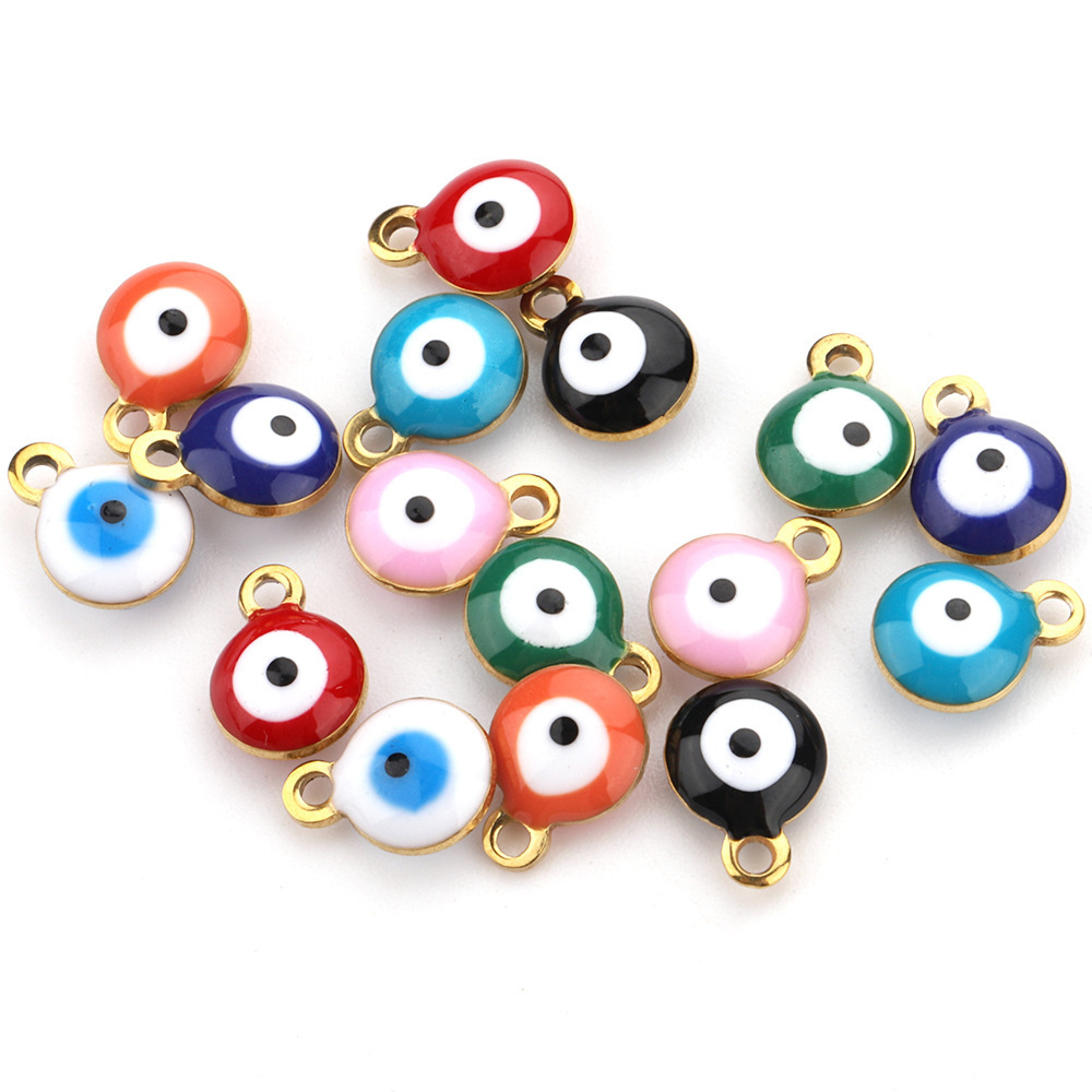 18k gold Evil Eye Charms Wholesale Pink Blue Enamel turkish Colorful Stainless Steel bulk Pendants for Bracelet Jewelry Maki