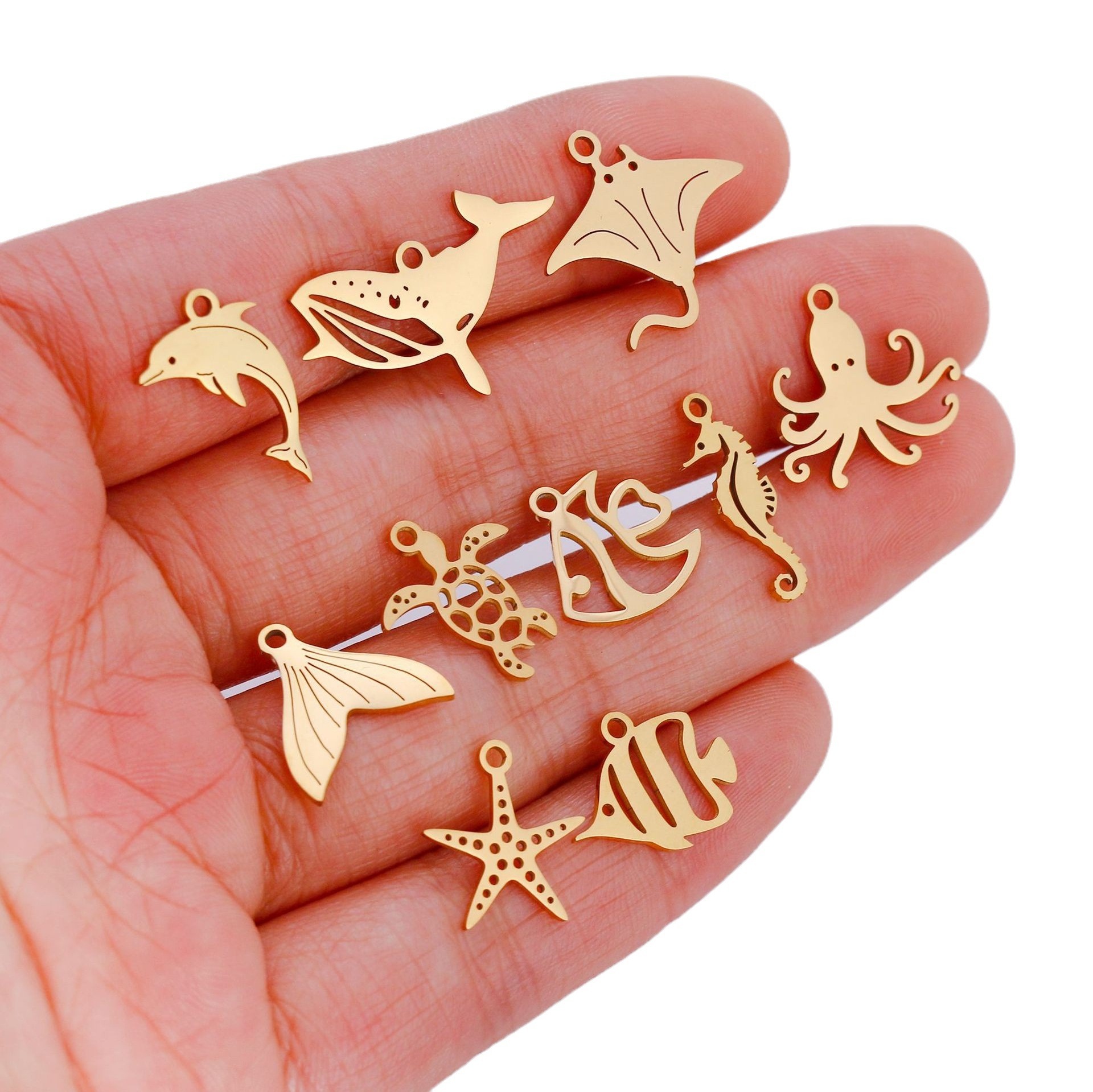 Fashion jewelry pendants stainless steel ocean series fishtail dolphin whale DIY bracelet necklace charms for jewelry making