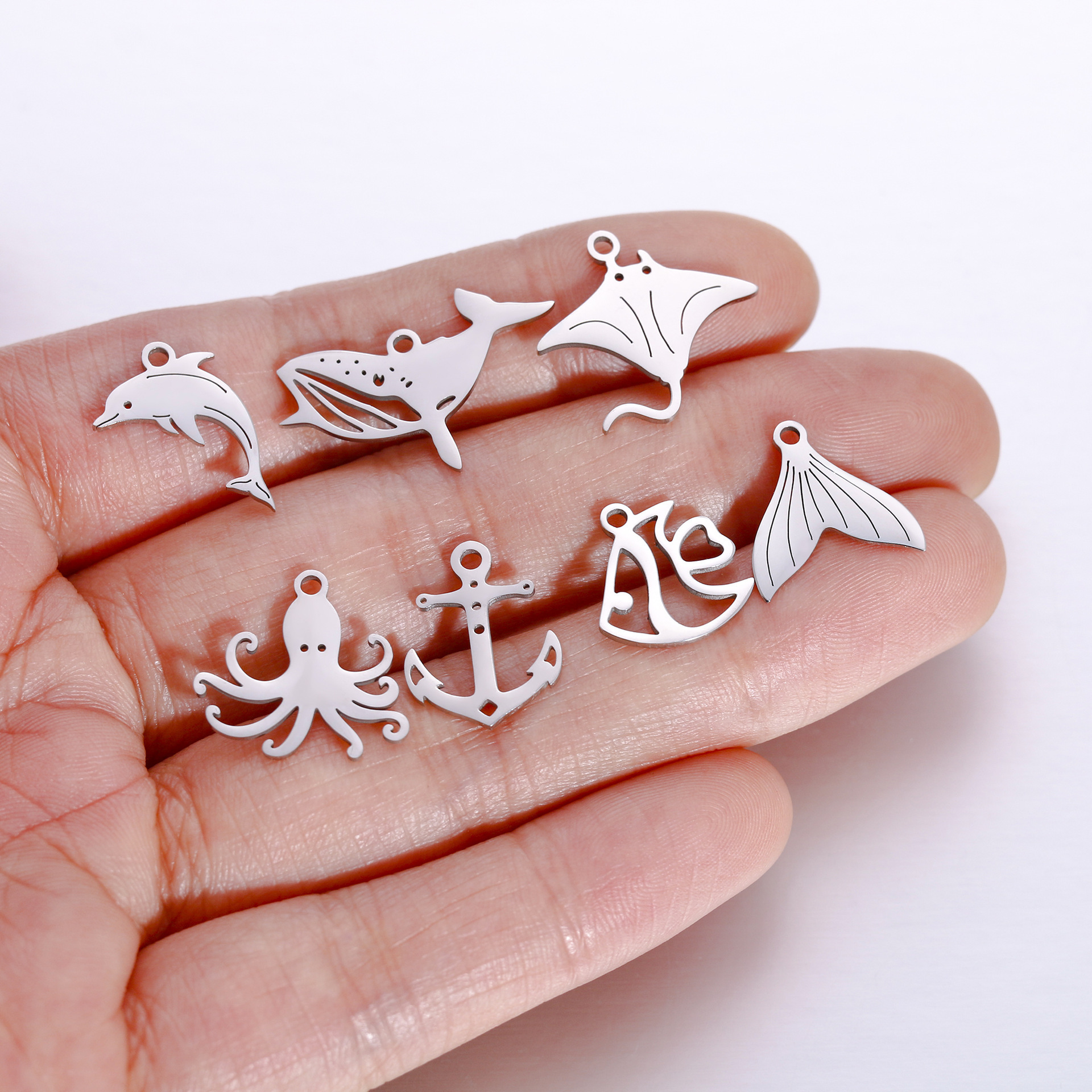 Fashion jewelry pendants stainless steel ocean series fishtail dolphin whale DIY bracelet necklace charms for jewelry making