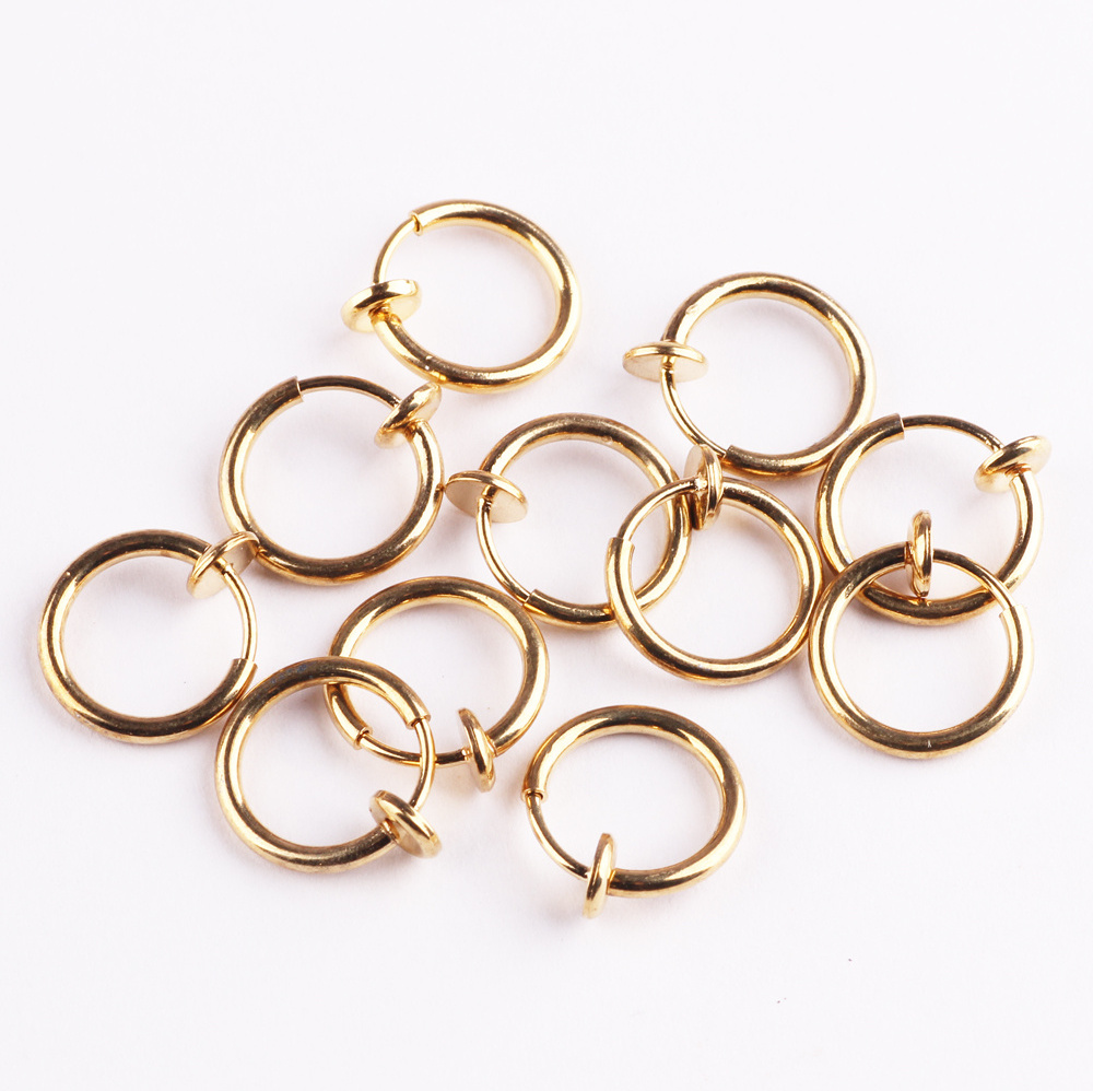 Decoration Round 13mm Faux Fake Gold Plated Nose Ring Jewelry Hoop Beautiful Earrings Surgical Stainless Steel for Women Men