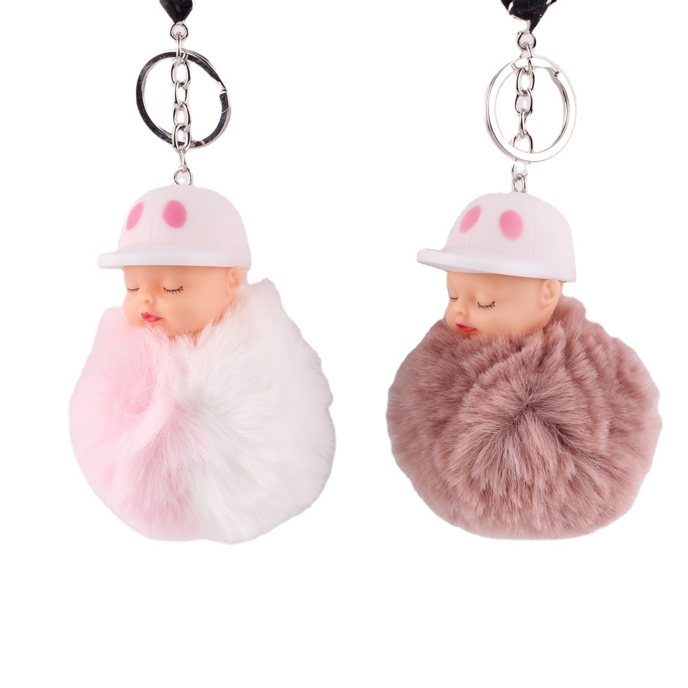 designer ladies women Pom pom key chains fur ball keyring cut doll helmet baby with animal hats monkey keychain