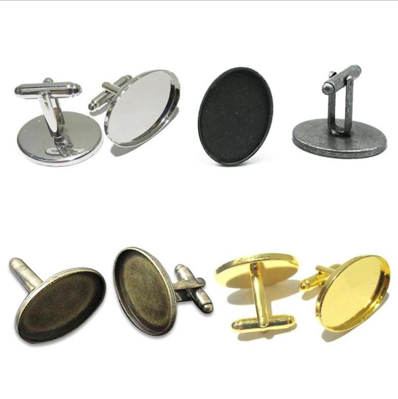 Custom Blank Inclosure 14mm Setting Ong Sleeve Button Down Backs Findings Cuff Link Plain Cufflink For Mens