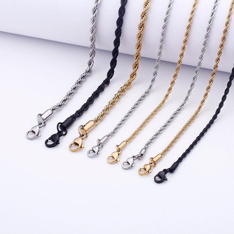 Rope platinum bulk 18k gold plated stainless steel bulk link chain dubai flat top roll jewelry necklace for mens twisted chains