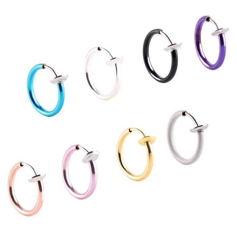 Decoration Round 13mm Faux Fake Gold Plated Nose Ring Jewelry Hoop Beautiful Earrings Surgical Stainless Steel for Women Men