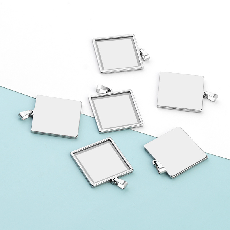 Stainless Steel  Diy Jewelry Accessories Square Base Empty Tray Charms Bezel Pendant Gem Tray