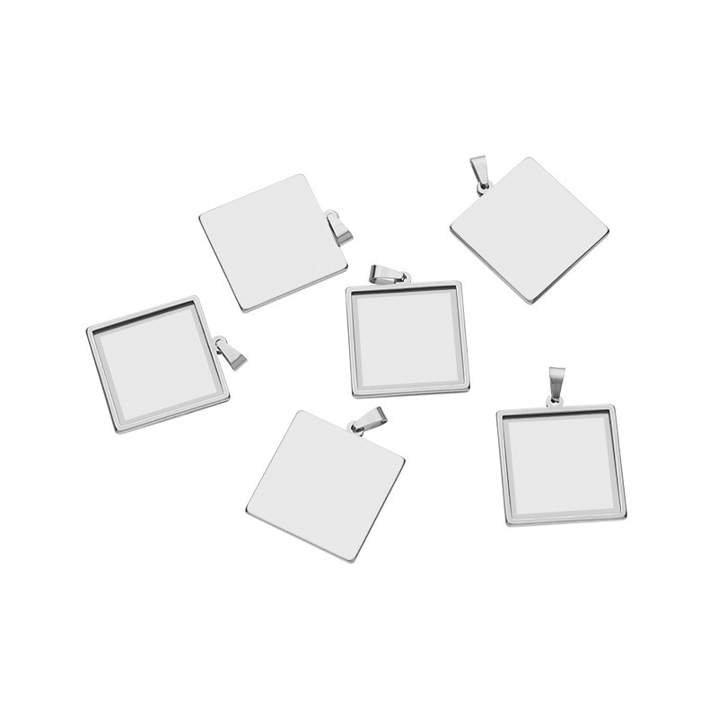 Stainless Steel  Diy Jewelry Accessories Square Base Empty Tray Charms Bezel Pendant Gem Tray