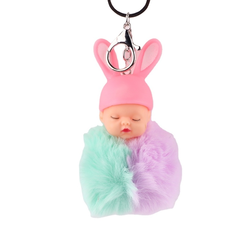 designer ladies women Pom pom key chains fur ball keyring cut doll helmet baby with animal hats monkey keychain