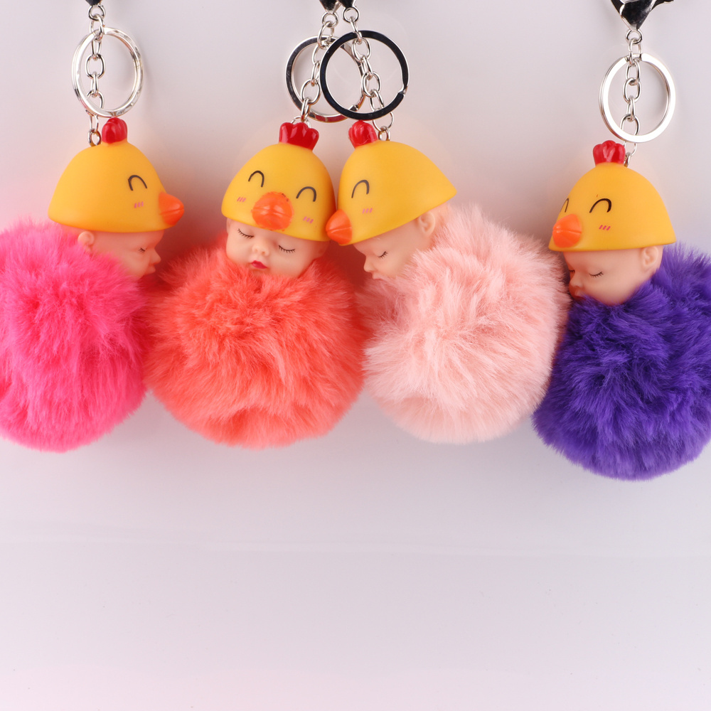 designer ladies women Pom pom key chains fur ball keyring cut doll helmet baby with animal hats monkey keychain