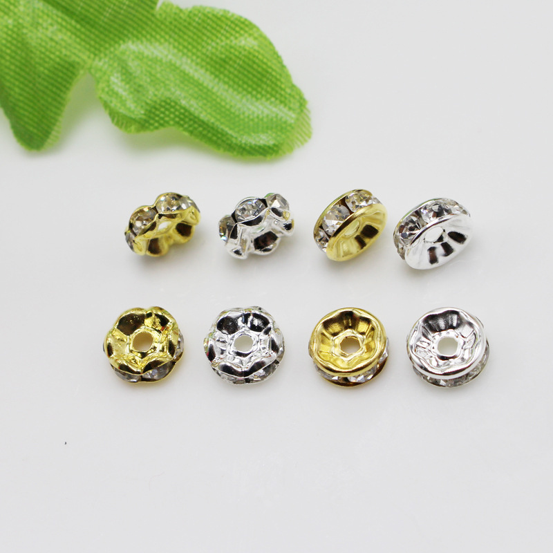 Metal circle jewellery components loose bead Rondelle Spacer 6mm 8mm Silver Plated Crystal spacer rhinestone beads