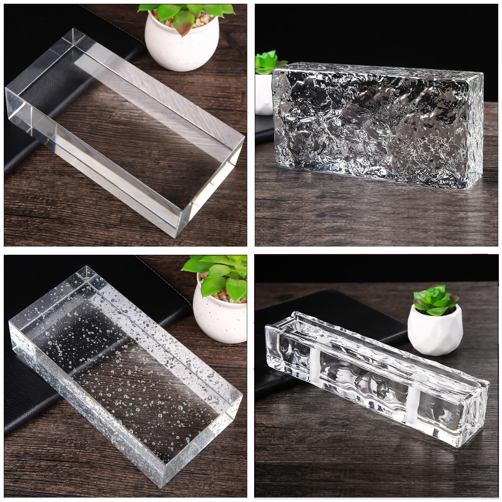 Wholesale glass brick transparent bubble colored glass brick partition wall square solid hollow crystal brick creative color