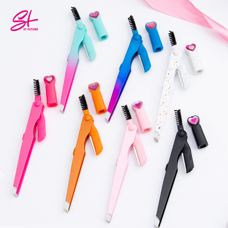 ST FUTURE 3 in 1 Makeup Tools Portable Stainless Steel Eyelash Tweezers Trimmer Eyebrow Brush Eyelash Curler Eyebrow Razor