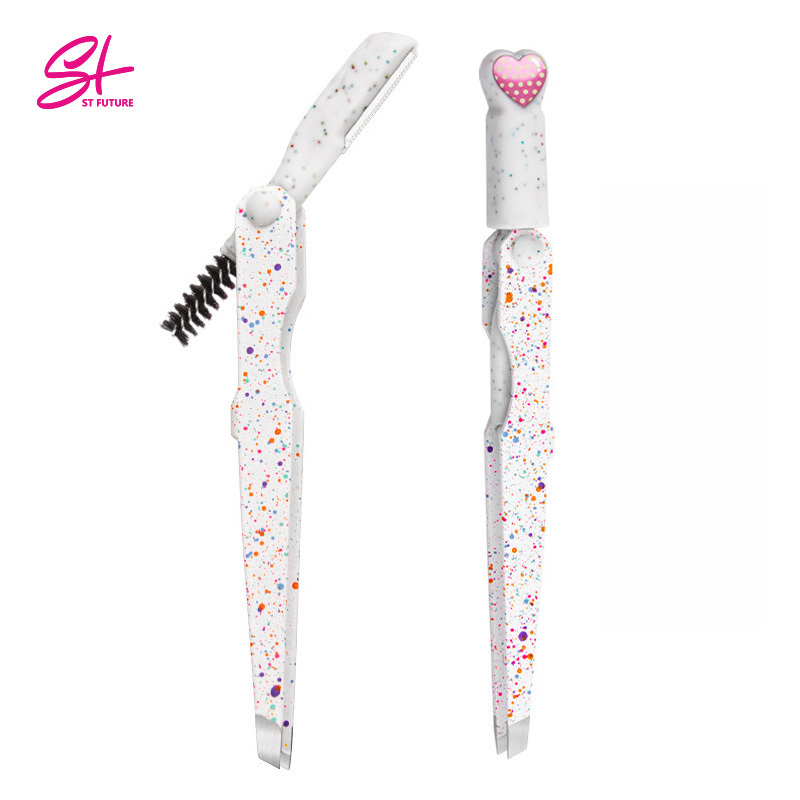 ST FUTURE 3 in 1 Makeup Tools Portable Stainless Steel Eyelash Tweezers Trimmer Eyebrow Brush Eyelash Curler Eyebrow Razor