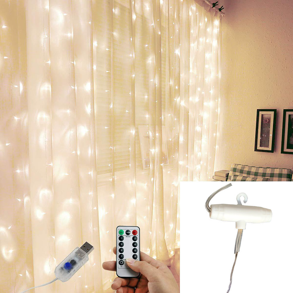 Top Seller Waterproof LED USB Remote Control Smart Curtain String Fairy Lights For Outdoor Indoor Garden Christmas Decoration