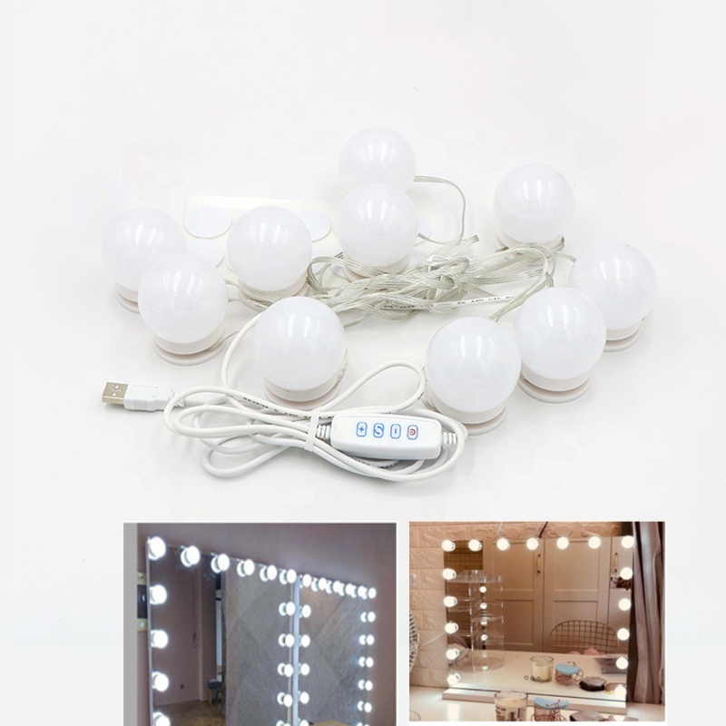 LED Lighted Vanity Hollywood Dressing Makeup Salon Vanity Mirror Lamp With Round Bulb Lights