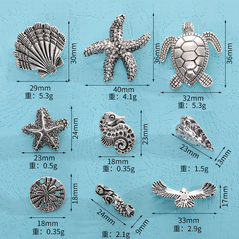 Vintage Ocean Charm Pendant Antique Silver Plated Sea Turtle Starfish Shell Charm for Jewelry Making