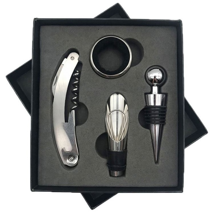 Amazon Top Seller 2022 Bar Tools Wine Bottle Opener 4pcs Set Creative Personalized Stainless Steel Wine Corkscrew Gift Box