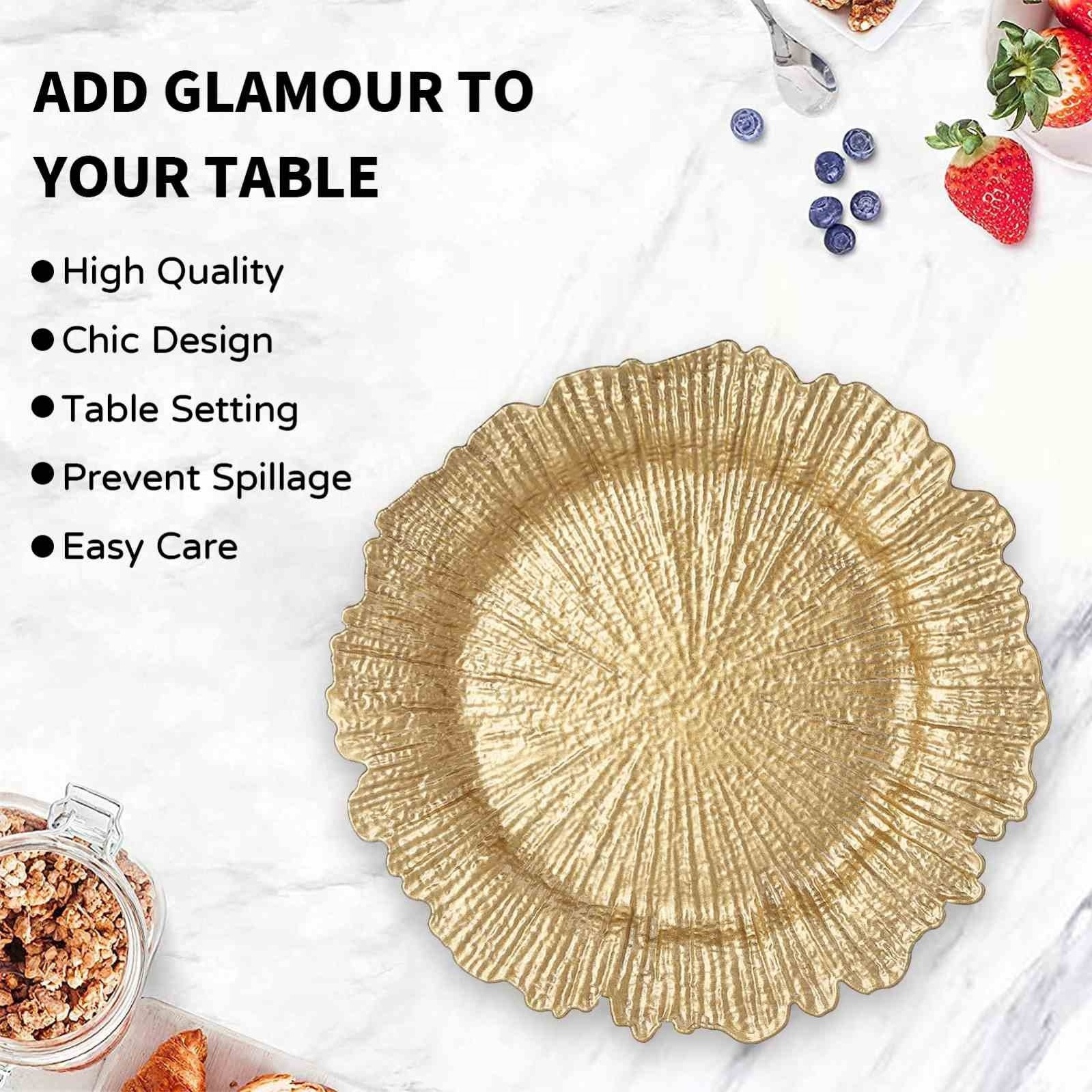 2023 Fashion Irregular Compote Banquet Plate Plastic Charger Plates for Dinner Plates, Wedding 13 Inches Gold Opp Bag CLASSIC