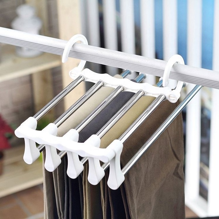 Tiktok Telescopic Pants Hangers Non-Slip Clothes Organizer Layered Jeans Rack For Trousers Scarf Household