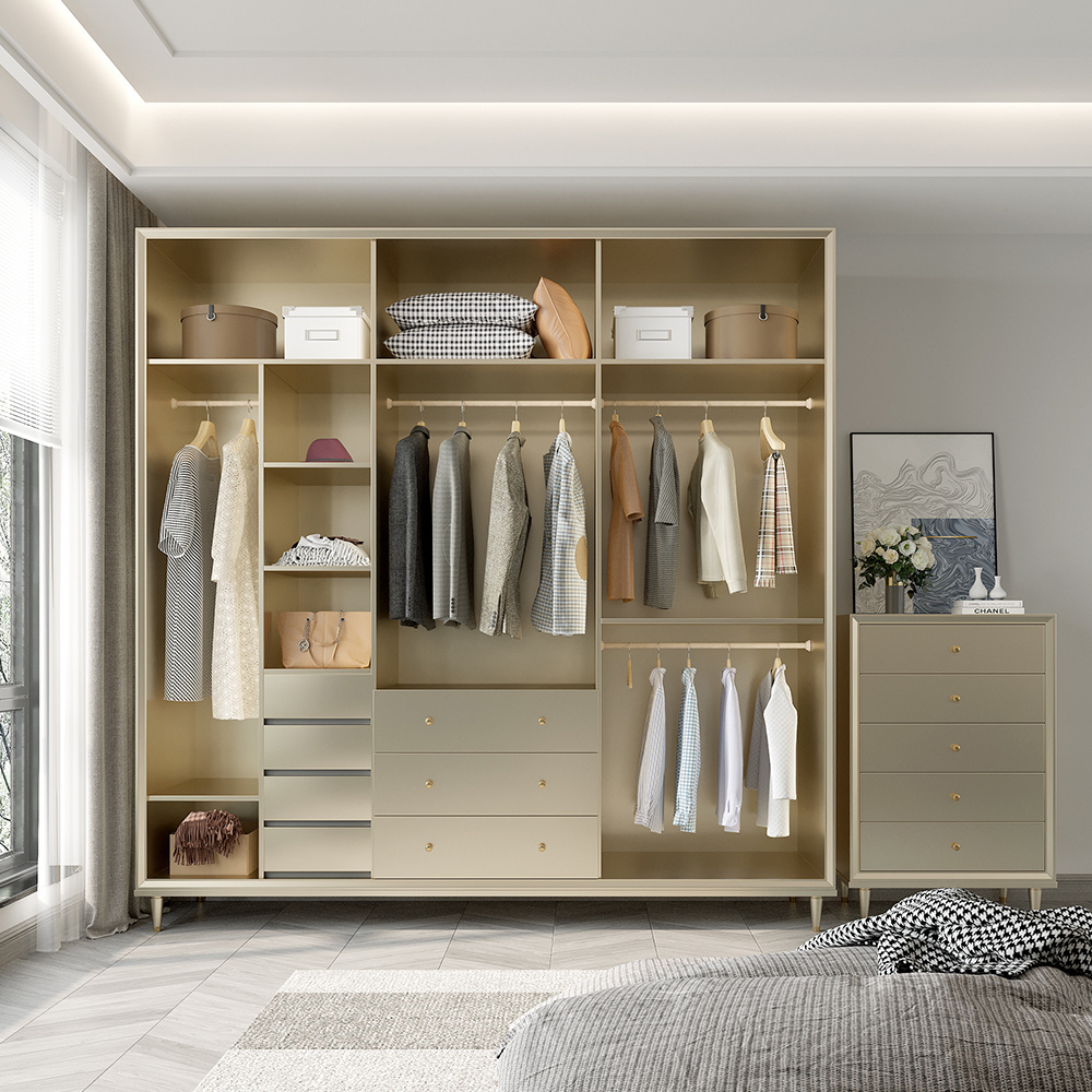 Light Luxury Bedroom Wardrobe Solid Wood Closet Storage Wardrobe Custom Bedroom Wardrobe Storage Organizer Armoire