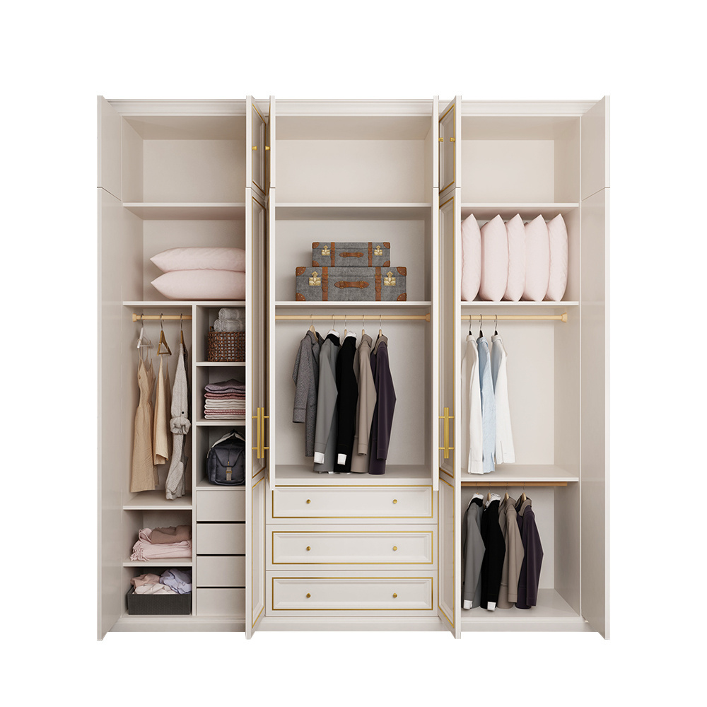 Eco-friendly Solid Wood Closets American Bedroom Wardrobe Closet Storage Roperos Closets with 6 Doors Armoire