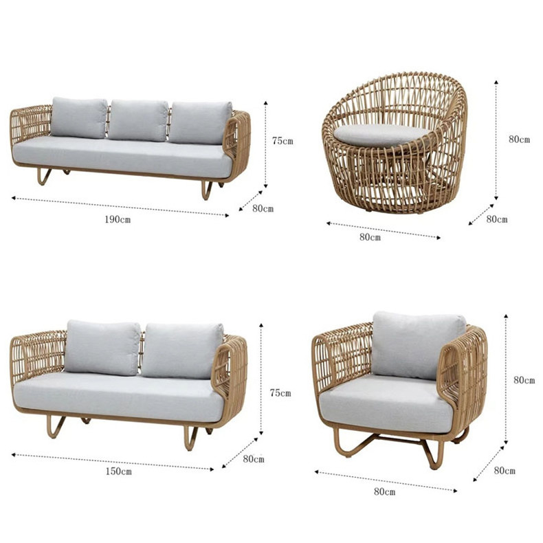 Outdoor Patio Conversation Furniture Set Rattan Sofa Set Furniture Leisure Cane Sofa For Hotel Garden