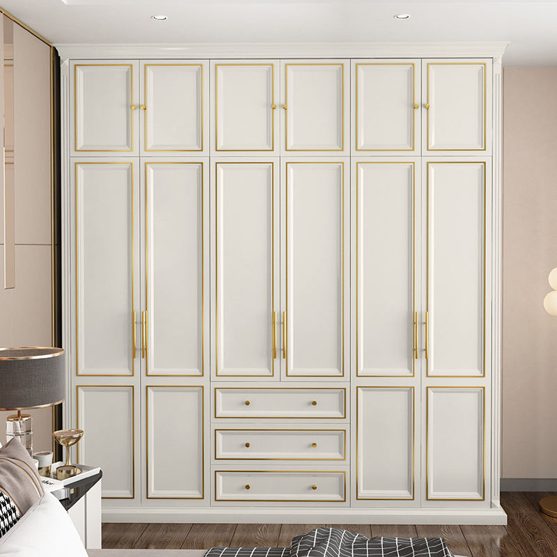 Eco-friendly Solid Wood Closets American Bedroom Wardrobe Closet Storage Roperos Closets with 6 Doors Armoire