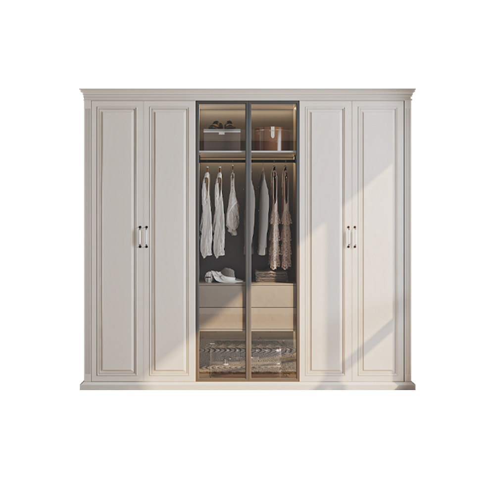 Modern 6 Door Bedroom Furniture Set Solid Wood Closet Storage Wardrobe Armoire With Glass Door For Bedroom Furniture