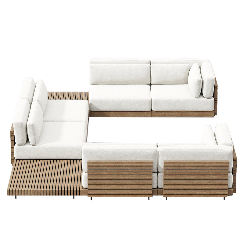 Outdoor Teak Sofa Nordic Terrace Villa Outdoor Sofa Garden Corner Coffee Table Combination Courtyard Leisure Sofa