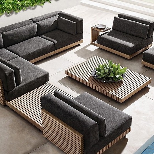 Outdoor Teak Sofa Nordic Terrace Villa Outdoor Sofa Garden Corner Coffee Table Combination Courtyard Leisure Sofa