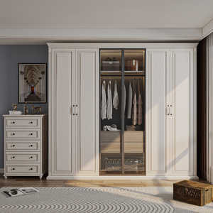 Modern 6 Door Bedroom Furniture Set Solid Wood Closet Storage Wardrobe Armoire With Glass Door For Bedroom Furniture