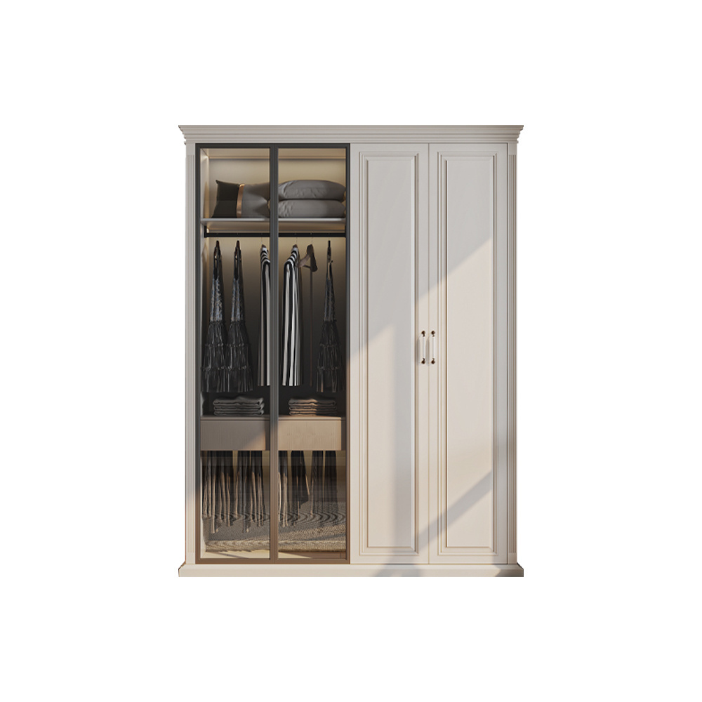 High End Wooden Wardrobe American Solid Wood Closet Storage Wardrobe Modern Closet With 4 Glass Door