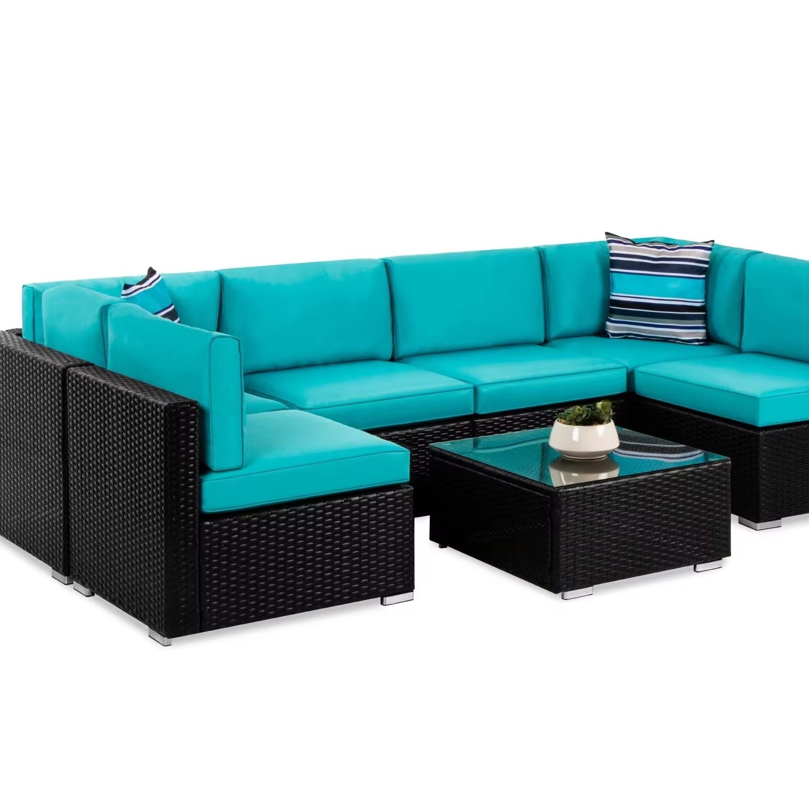 Best Seller 7 Pieces Outdoor Rattan Sofa Modular Conversation Patio Rattan Set Luxury Garden Furniture Wicker L Sectional Sofa