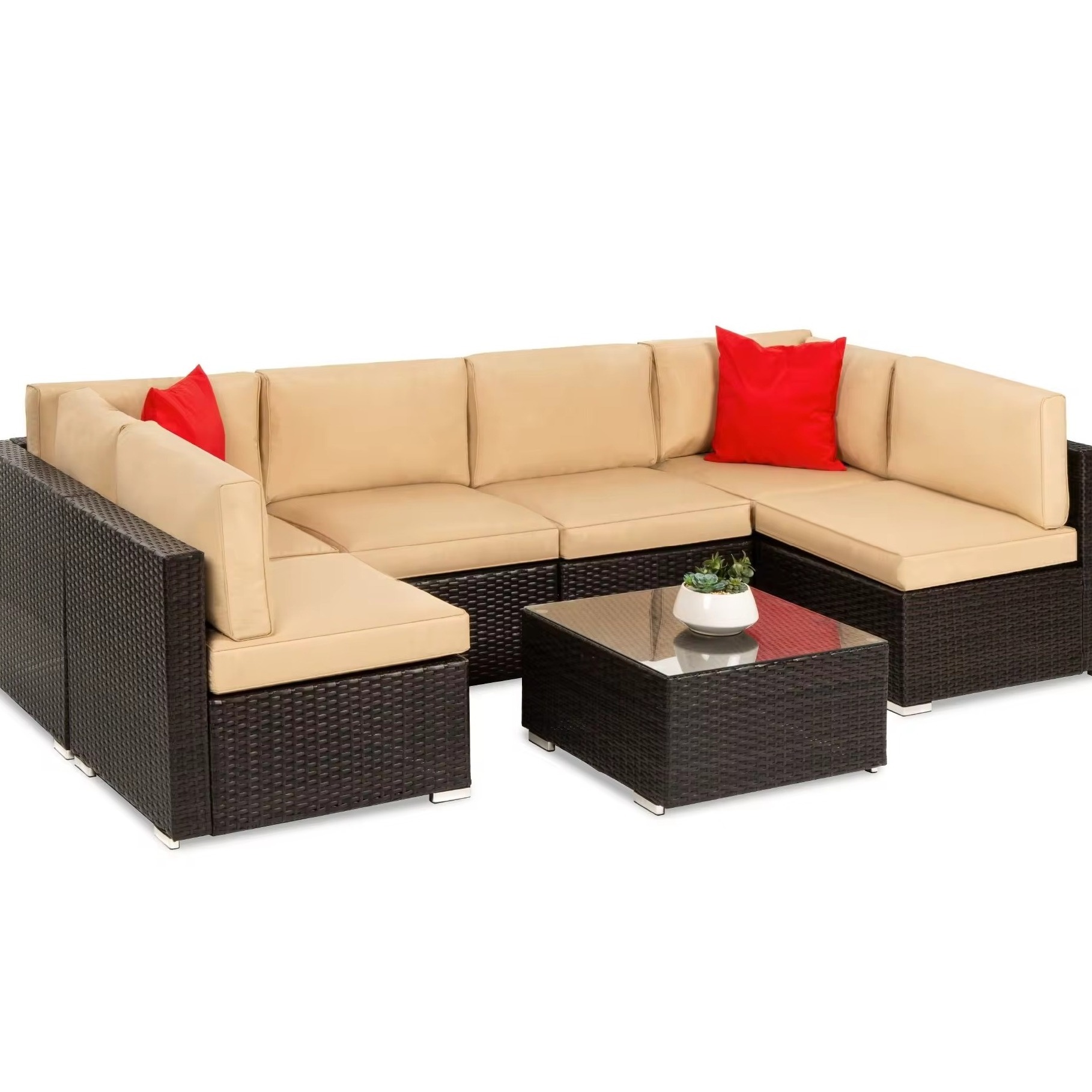 Best Seller 7 Pieces Outdoor Rattan Sofa Modular Conversation Patio Rattan Set Luxury Garden Furniture Wicker L Sectional Sofa