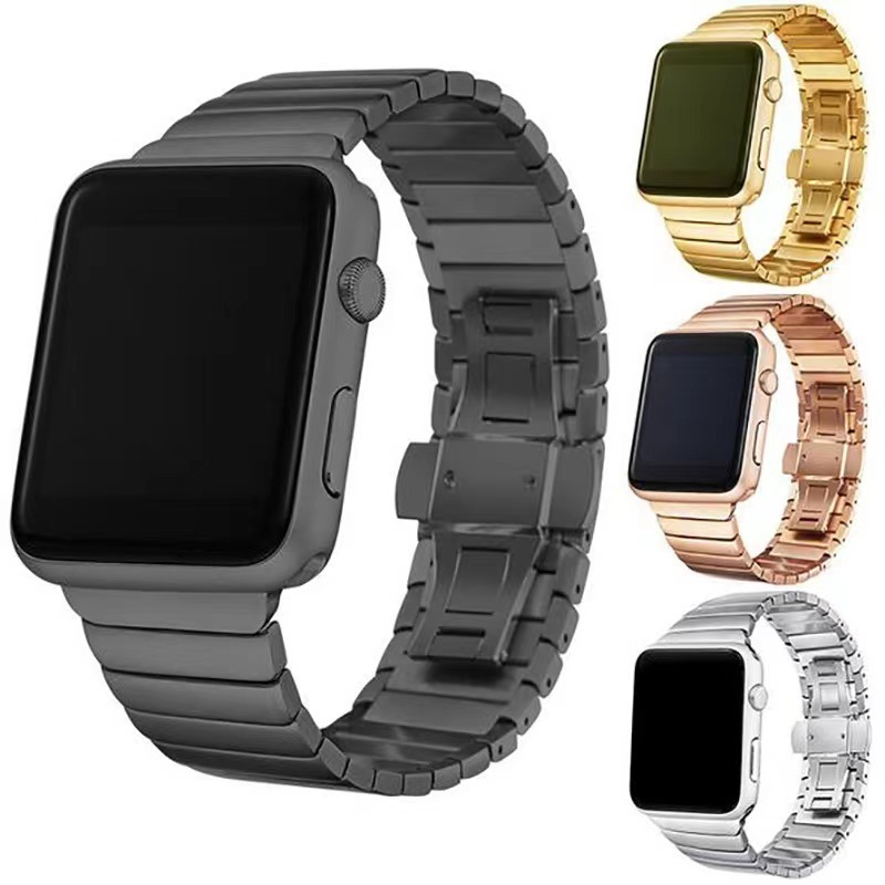 Fashion Stainless Steel Butterfly Buckle Watch Strap Band For Apple Watch 8  Bracelet For Smart watch 41mm 44mm 45mm Metal Band