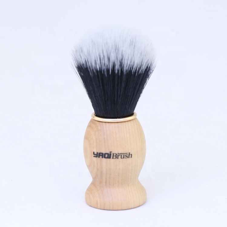 YAQI private label men cleaning shave  eco vegan soft feeling synthetic hair wood handle shaving brush