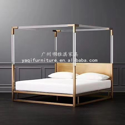 Luxury High Quality Steel Stain Modern Style Acrylic Bed With Brass Metal Lucite Bed Frame Hospital King Queen Size For Bedroom