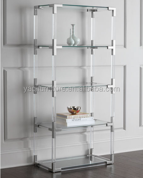 Factory Price OEM ODM Modern Design  Acrylic Corner Bookshelf Storage Shelf Stainless Steel Part Metal Cabinet